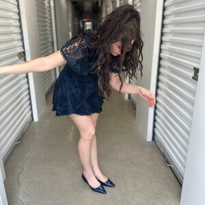 Women's Blue Kitten Heeled Shoe